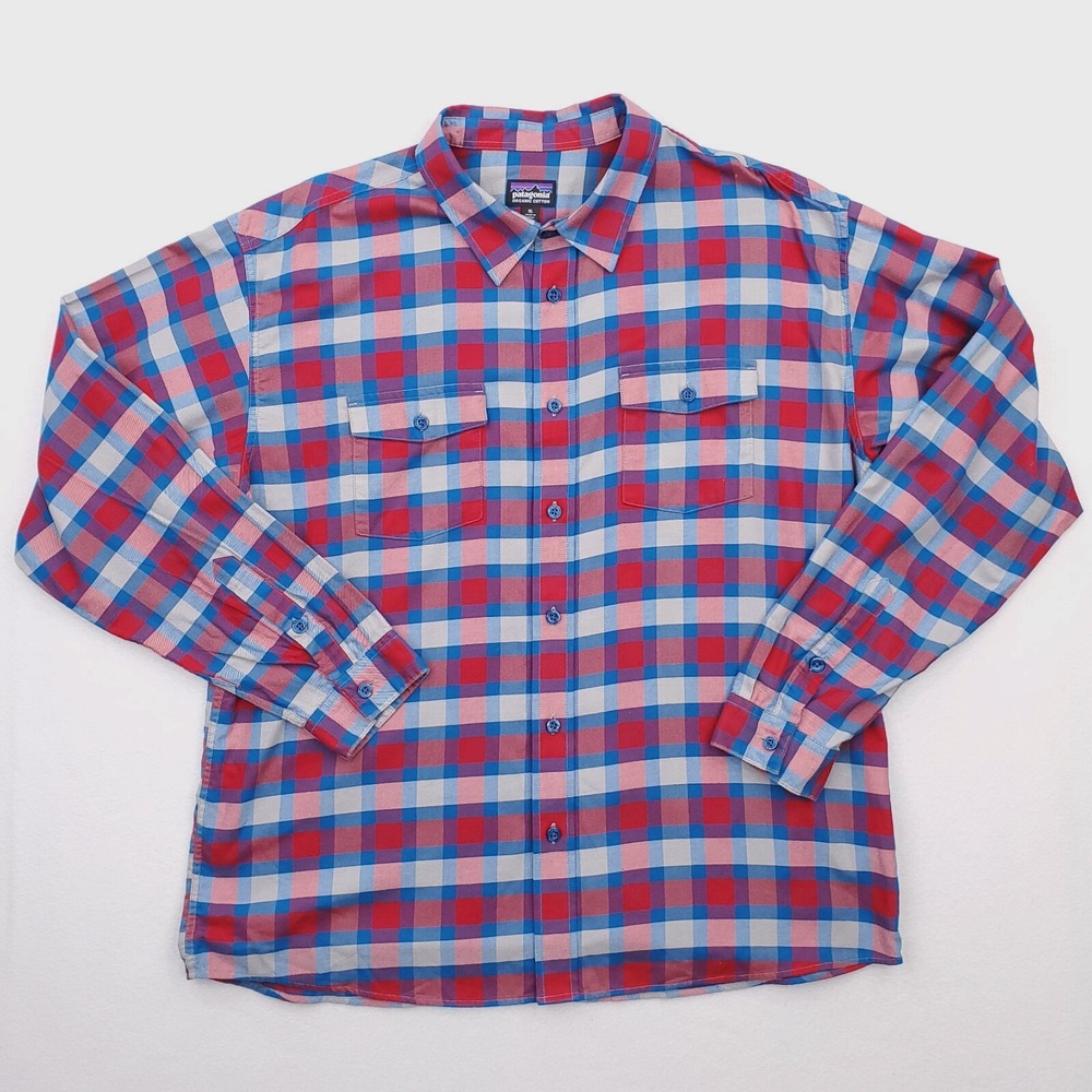 Patagonia Shirt Mens Extra Large Red Blue Buckshot Flannel Tartan Plaid Outdoor